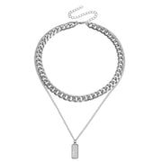 Double Layer Geometric Round White Mother-of-Pearl Pendant Necklace for Women Metal Thick Aluminum Chain Jewelry