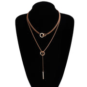 Trendy Double Circle Collarbone Chain Tassel Long Bar Pendant Necklace Sweater Chain Design Sense Necklace