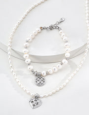 S925 Silver Natural Pearl Button Charm Bracelet
