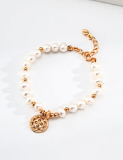S925 Silver Natural Pearl Button Charm Bracelet