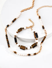 Mayite Tiger Eye Pearl Bracelet – Vintage Gold Old Money Style Gemstone Jewelry for Women