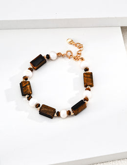 Mayite Tiger Eye Pearl Bracelet – Vintage Gold Old Money Style Gemstone Jewelry for Women