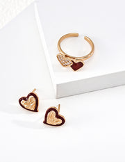 Mayite Red Heart Enamel Stud Earrings – Vintage Gold French Romantic Jewelry Gift for Women