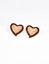 Mayite Red Heart Enamel Stud Earrings – Vintage Gold French Romantic Jewelry Gift for Women
