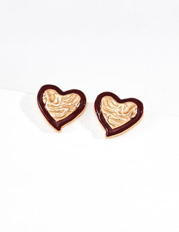 Mayite Red Heart Enamel Stud Earrings – Vintage Gold French Romantic Jewelry Gift for Women