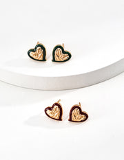 Mayite Red Heart Enamel Stud Earrings – Vintage Gold French Romantic Jewelry Gift for Women