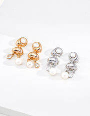 Mayite Pearl Drop Earrings in Sterling Silver – Vintage Gold Zircon Dangle Earrings for Women