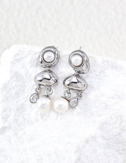 Mayite Pearl Drop Earrings in Sterling Silver – Vintage Gold Zircon Dangle Earrings for Women