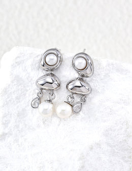 Mayite Pearl Drop Earrings in Sterling Silver – Vintage Gold Zircon Dangle Earrings for Women