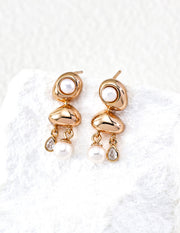 Mayite Pearl Drop Earrings in Sterling Silver – Vintage Gold Zircon Dangle Earrings for Women
