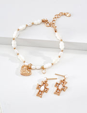 Mayite Cross Pearl Earrings in Sterling Silver – Vintage White Shell Dangle Earrings for Women