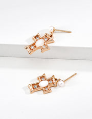 Mayite Cross Pearl Earrings in Sterling Silver – Vintage White Shell Dangle Earrings for Women