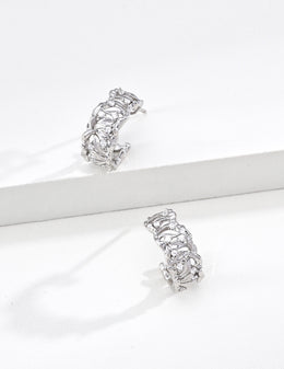 Mayite Zircon Leaf Hoop Earrings in Sterling Silver – Vintage Lucky Gold Huggie Earrings for Women