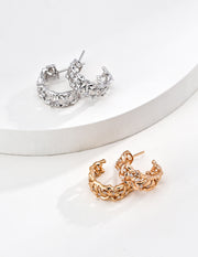 Mayite Zircon Leaf Hoop Earrings in Sterling Silver – Vintage Lucky Gold Huggie Earrings for Women