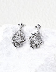Mayite Vintage Floral Zircon Earrings in Sterling Silver – European Palace Drop Earrings for Women