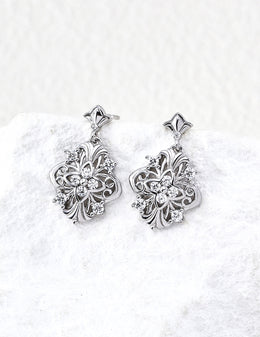 Mayite Vintage Floral Zircon Earrings in Sterling Silver – European Palace Drop Earrings for Women
