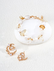 Mayite 18K Gold Plated S925 Silver Natural Pearl & Citrine Bracelet - Handcrafted Baroque Pearl & Raw Crystal Wealth Talisman