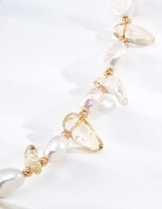 Mayite 18K Gold Plated S925 Silver Natural Pearl & Citrine Bracelet - Handcrafted Baroque Pearl & Raw Crystal Wealth Talisman