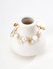 Mayite 18K Gold Plated S925 Silver Natural Pearl & Citrine Bracelet - Handcrafted Baroque Pearl & Raw Crystal Wealth Talisman