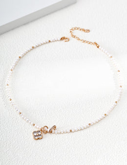 Mayite Vintage Pearl Clover Necklace – 925 Silver Gold Plated Lucky Jewelry for Women