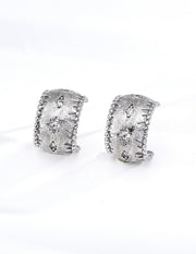 Mayite S925 Sterling Silver Brushed Starburst Hoop Earrings - Vintage Textured Gold Huggies with Sparkling Cubic Zirconia