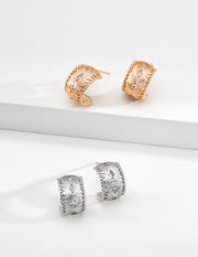 Mayite S925 Sterling Silver Brushed Starburst Hoop Earrings - Vintage Textured Gold Huggies with Sparkling Cubic Zirconia