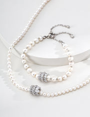 Mayite S925 Silver Galaxy Lucky Bead Natural Pearl Necklace with Cubic Zirconia