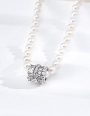 Mayite S925 Silver Galaxy Lucky Bead Natural Pearl Necklace with Cubic Zirconia