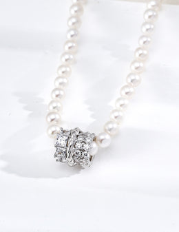 Mayite S925 Silver Galaxy Lucky Bead Natural Pearl Necklace with Cubic Zirconia