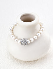 Mayite S925 Silver Galaxy Lucky Bead Natural Pearl Bracelet with Cubic Zirconia