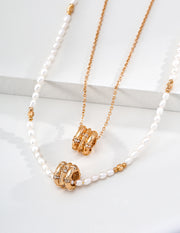 Mayite S925 Silver Vintage Star Wheel Lucky Bead Pearl Necklace with Cubic Zirconia