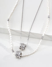 Mayite S925 Silver Vintage Star Wheel Lucky Bead Pearl Necklace with Cubic Zirconia