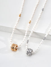 Mayite S925 Silver Vintage Star Wheel Lucky Bead Pearl Necklace with Cubic Zirconia