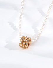 Mayite S925 Silver Vintage Star Wheel Lucky Bead Pearl Necklace with Cubic Zirconia