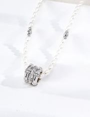 Mayite S925 Silver Vintage Star Wheel Lucky Bead Pearl Necklace with Cubic Zirconia