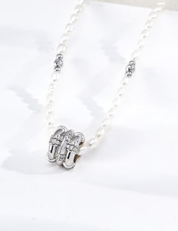 Mayite S925 Silver Vintage Star Wheel Lucky Bead Pearl Necklace with Cubic Zirconia
