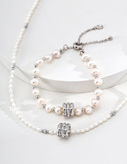 Mayite S925 Silver Vintage Star Wheel Lucky Bead Pearl Bracelet with Cubic Zirconia