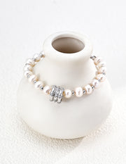 Mayite S925 Silver Vintage Star Wheel Lucky Bead Pearl Bracelet with Cubic Zirconia