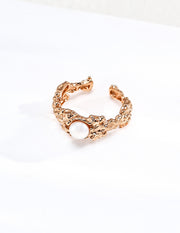 Mayite S925 Silver Hand-Carved Lava Textured Natural Pearl Open Ring