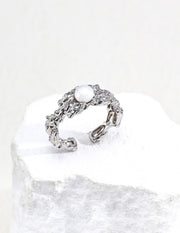 Mayite S925 Silver Hand-Carved Lava Textured Natural Pearl Open Ring