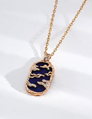 Mayite S925 Silver Fuyao Vintage Cloud Pendant Necklace with Lapis Lazuli and Mother of Pearl