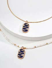 Mayite S925 Silver Fuyao Vintage Cloud Pendant Natural Pearl Necklace with Lapis Lazuli and Mother of Pearl