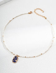 Mayite S925 Silver Fuyao Vintage Cloud Pendant Natural Pearl Necklace with Lapis Lazuli and Mother of Pearl