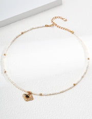 Mayite S925 Silver Vintage Textured Tiger Eye Pendant Natural Pearl Necklace