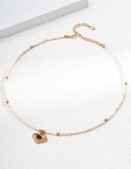 Mayite S925 Silver Vintage Textured Tiger Eye Pendant Natural Pearl Necklace