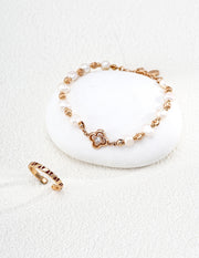 Mayite S925 Silver Vintage Clover Natural Pearl Bracelet with Cubic Zirconia