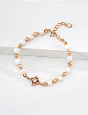 Mayite S925 Silver Vintage Clover Natural Pearl Bracelet with Cubic Zirconia
