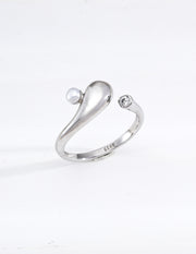 Mayite S925 Silver Shimmering Rain Pearl Cubic Zirconia Open Ring
