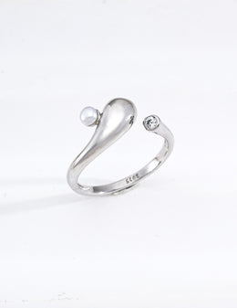 Mayite S925 Silver Shimmering Rain Pearl Cubic Zirconia Open Ring
