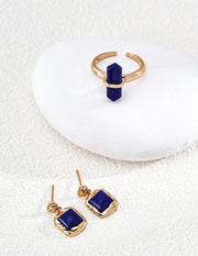 Mayite S925 Silver Vintage Golden Sugar Cube Lapis Lazuli Drop Stud Earrings